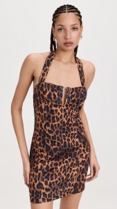 sexy backless halter leopard print bodycon mini dress