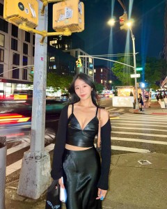 Black leather suspender V-neck crop top