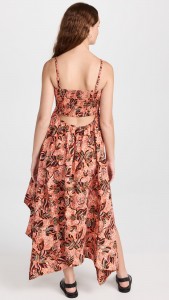 Floral print strapless irregularity hem halter midi dress