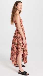 Floral print strapless irregularity hem halter midi dress