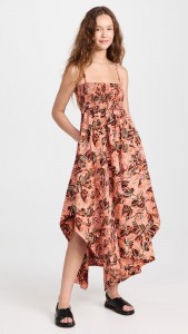 Floral print strapless irregularity hem halter midi dress