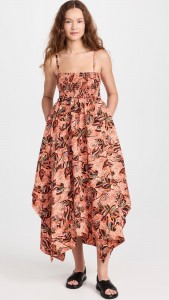 Floral print strapless irregularity hem halter midi dress