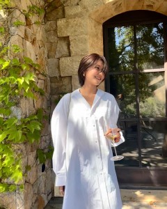 Spring White Long Sleeves Shirt Midi Dress