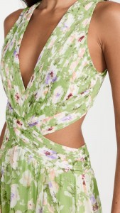 Floral deep v waist backless cutout elegant maxi dress