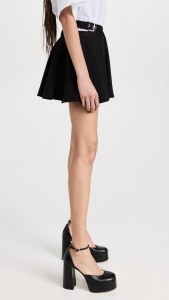 OEM Simple casual pleated black belt mini skirt