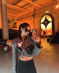 Spring Black White Plaid Crop Top Pocket Short Jacket