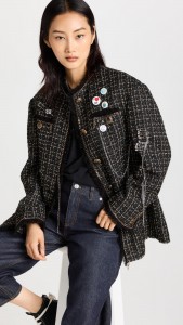 Tweed Braided Lace Long-sleeved Checked Coat