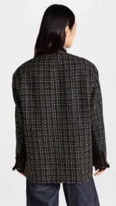 Tweed Braided Lace Long-sleeved Checked Coat