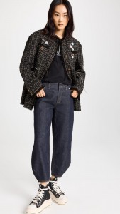 Tweed Braided Lace Long-sleeved Checked Coat