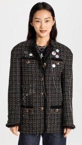 Tweed Braided Lace Long-sleeved Checked Coat