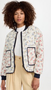 ODM Crew-neck floral print cotton zip-up jacket with large pocket