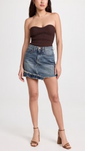 Factory made sexy high waist raw hem denim mini skirt