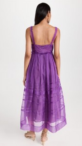 Purple mesh spaghetti strap elegant midi dress