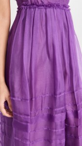 Purple mesh spaghetti strap elegant midi dress