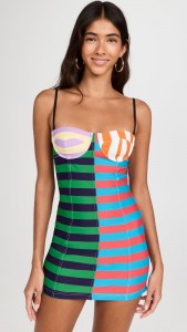 Factory custom Color contrast patchwork ribbon striped dress