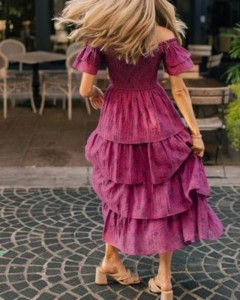 OEM off shoulder floral ruffle A line purple mini dress