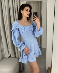 Women custom off shoulder ruffle dot casual mini dress