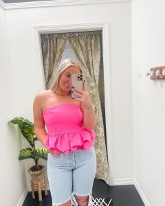 OEM strapless ruffle hem slim pink sexy tank top