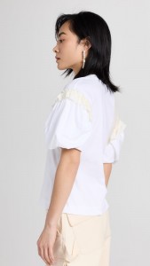 ODM Patchwork ruffled edge color puffy sleeve simple top