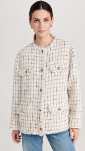 OEM Sweet metal button coat with white checkered temperament jacket