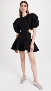 Casual O-neck Puff Sleeve Cut-out Mini Dress