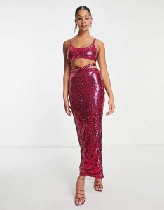 Women custom sequin crop top long skirt fashionable sets