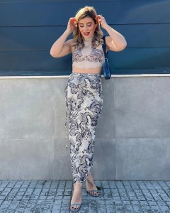 OEM animal crop top long skirt skinny sexy sets