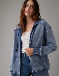 Oversized gewassen hoodie met rits