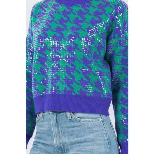 Sequins Herringbone Knit Sweater