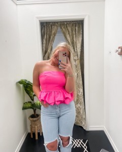 OEM strapless ruffle hem slim pink sexy tank top