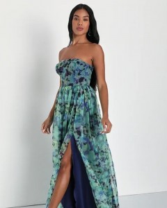 Women custom evening club sexy floral ladies side slit maxi dress