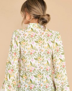 OEM floral print long sleeves shirt green tops